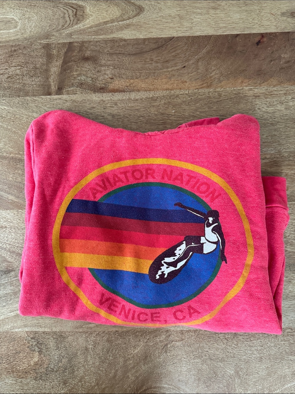 Aviator Nation vintage red Surf Graphic Tee with Rainbow Crest. M